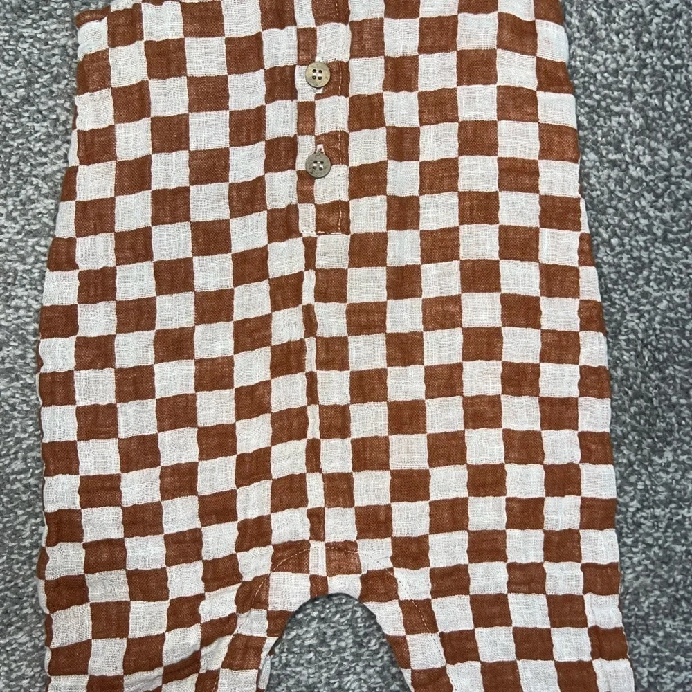 Rylee + Cru - Linen Jumpsuit - Camel Checkered Toddler Jumpsuit